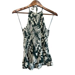 Patrons of Peace Top Women's Smocked Halter Tropical Palm Green Ivory